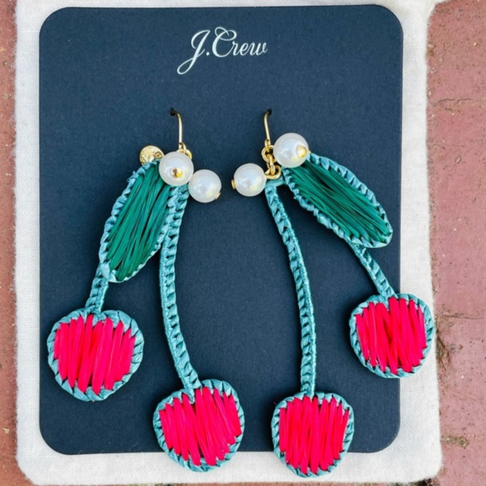 J. Crew Raffia Cherry Earrings NWT